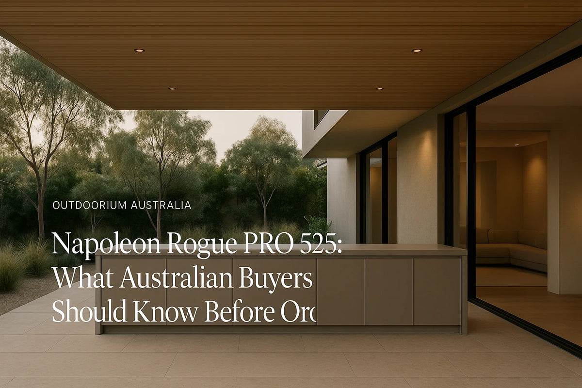 Napoleon Rogue PRO 525 gas BBQ in a premium Australian alfresco outdoor kitchen setting