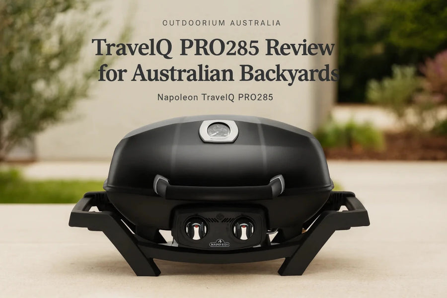 Napoleon TravelQ PRO285 gas BBQ in an Australian backyard setting