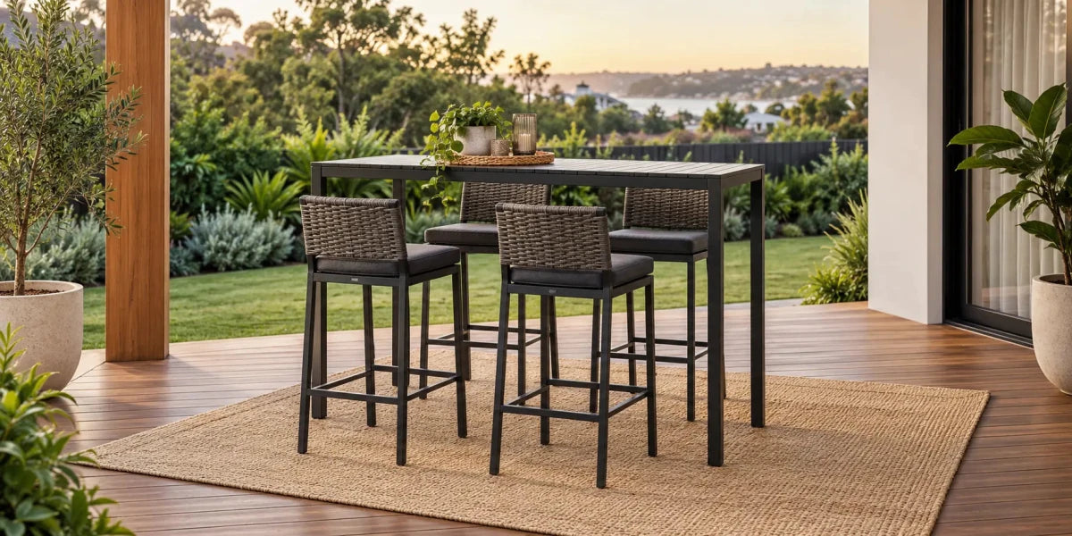 Outdoor bar table and stools on an Australian patio