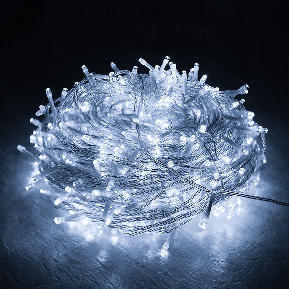 100 Solar LED Fairy Lights 8 Function Memory Hold Christmas Decoration Cool White - Outdoorium