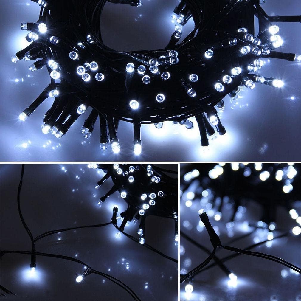 100 Solar LED Fairy Lights 8 Function Memory Hold Christmas Decoration Cool White - Outdoorium