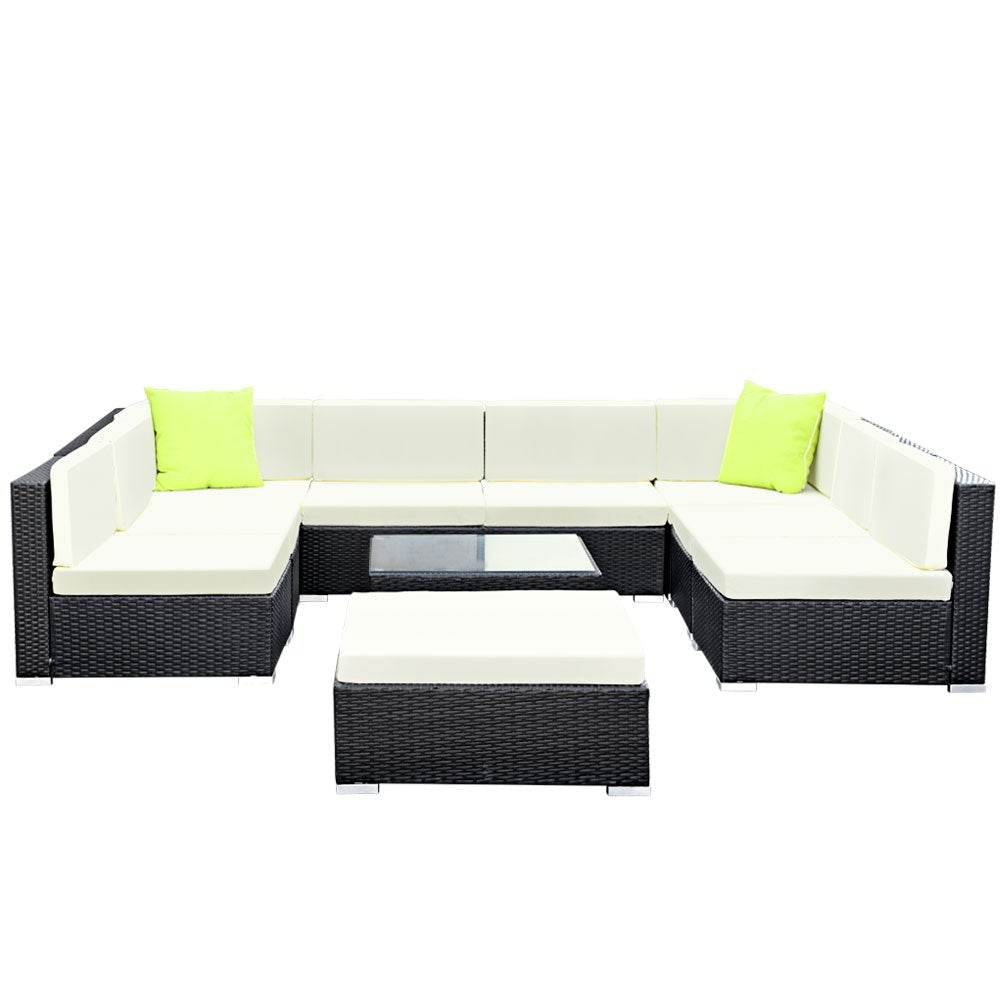 Gardeon 10-Piece Outdoor Wicker Sofa Set - Modular Lounge Setting - View 3