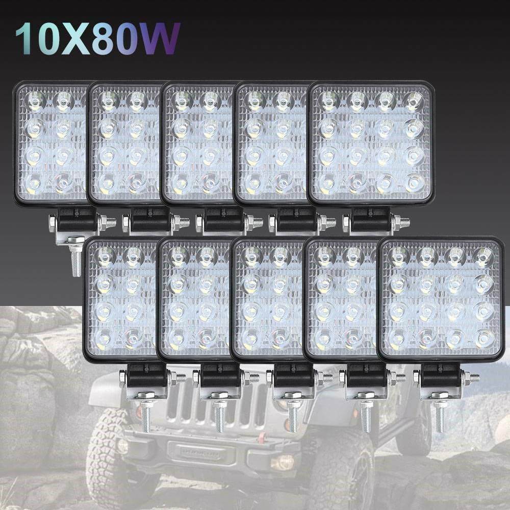10PCS 80W CREE FLOOD LED Work Lights 12V Boat Camping Square 4inch Bar - Outdoorium