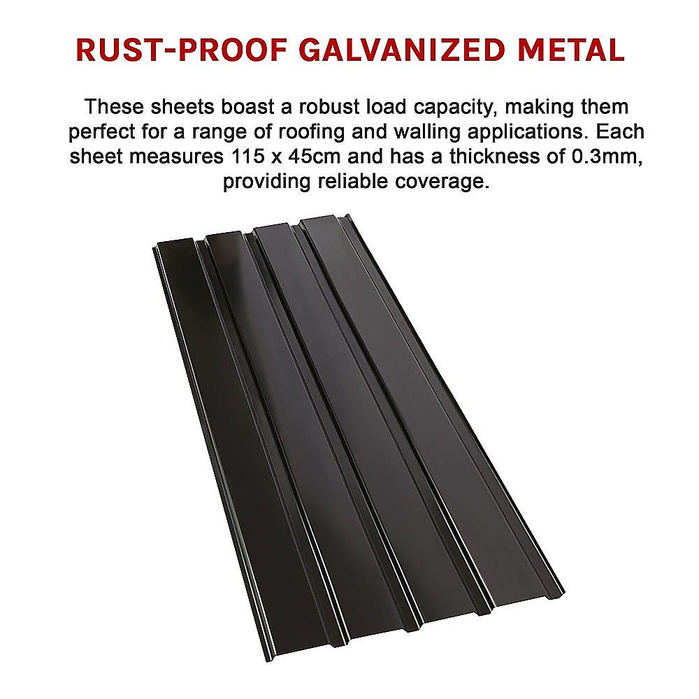 12 PCs Corrugated Roof Sheets Profile Galvanized Metal Roofing Carport Black - Outdoorium