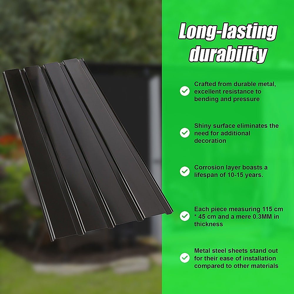 12 PCs Corrugated Roof Sheets Profile Galvanized Metal Roofing Carport Black - Outdoorium