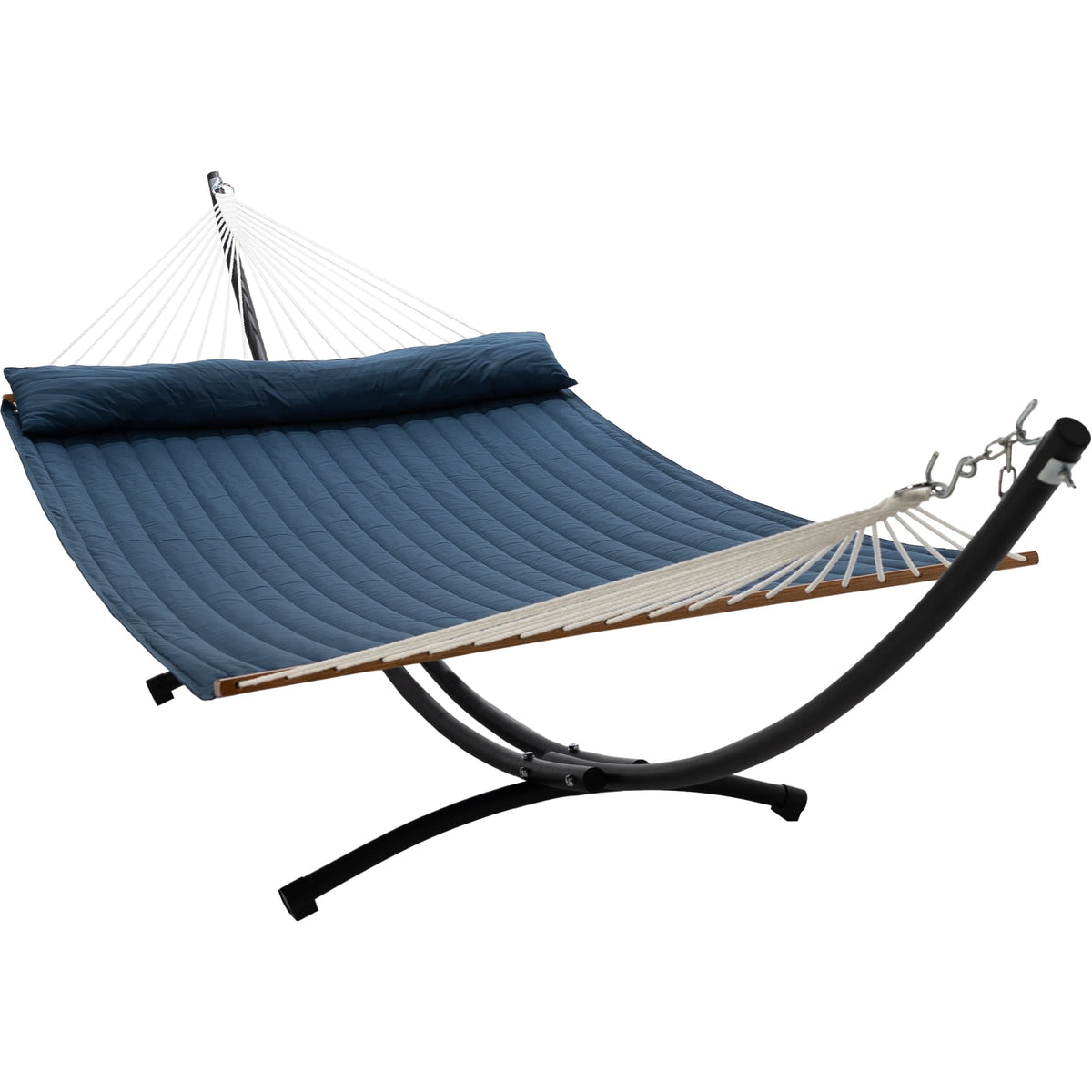 12ft Steel Arc Hammock Stand &amp; King Quilted Hammock in Navy Blue