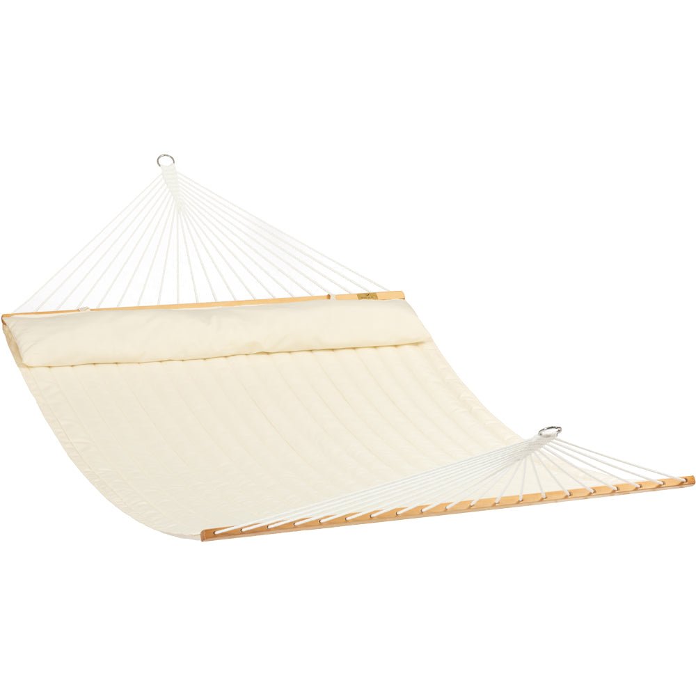 Pacific Hammocks 12ft Larch Wood Arc Hammock Stand & King Quilted Hammock in Cream - hammock view 6