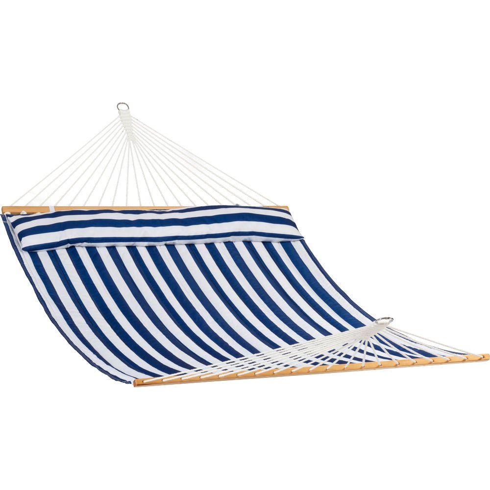 Pacific Hammocks 12ft Larch Wood Arc Hammock Stand & King Quilted Hammock in Hamptons Stripe - hammock view 6