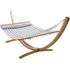 12ft Natural Wooden Arc Hammock Stand & King Quilted Hammock in Stone Stripe | Outdoorium