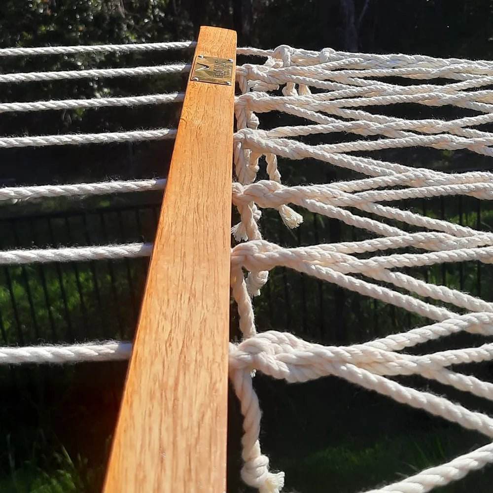 12ft Natural Wooden Arc Hammock Stand & Resort Polyester Rope Hammock | Outdoorium