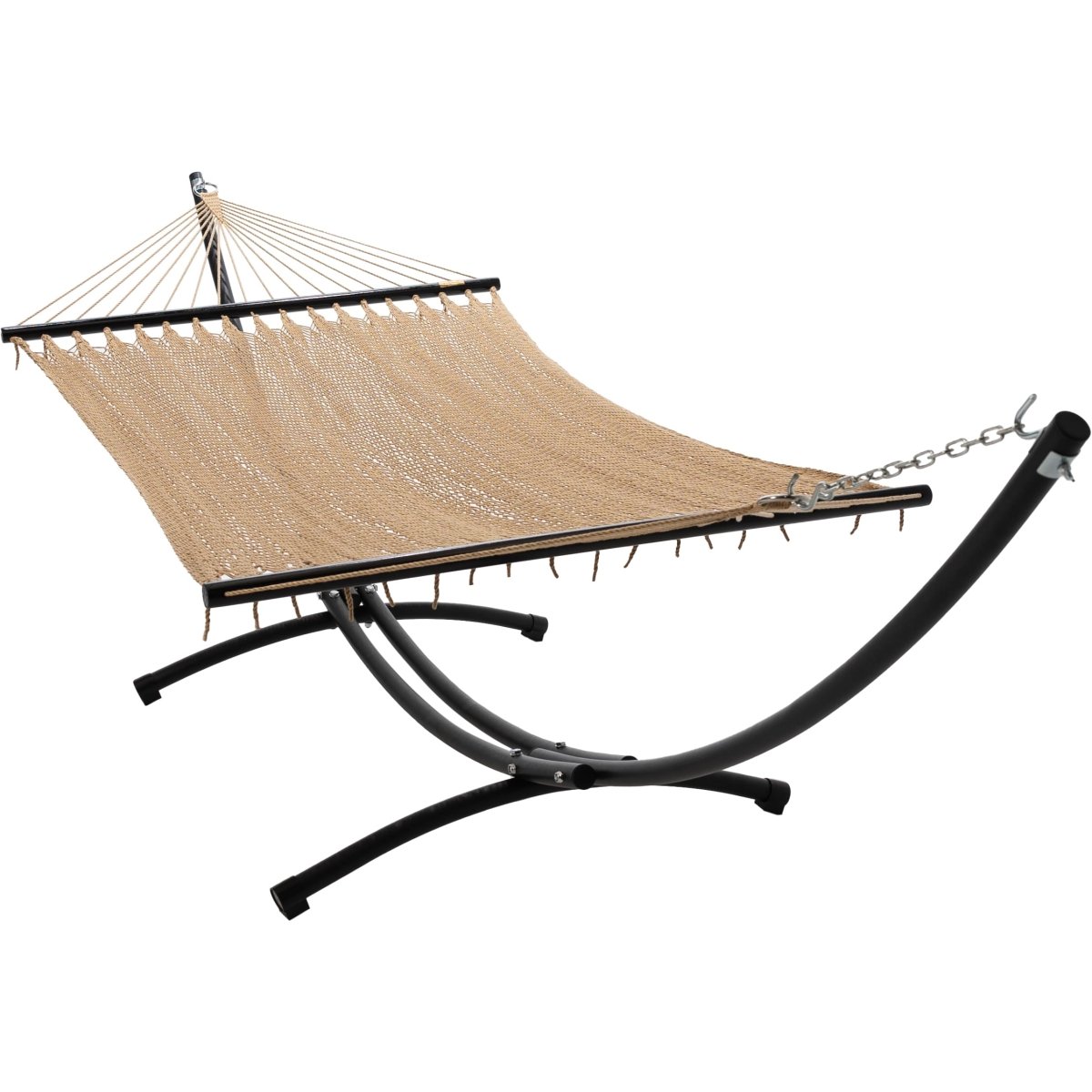 12ft Steel Arc Hammock Stand &amp; Caribbean Polyester Rope Hammock - Outdoorium