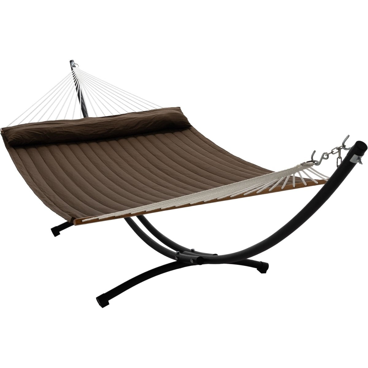 12ft Steel Arc Hammock Stand & King Quilted Hammock in Brown - Outdoorium