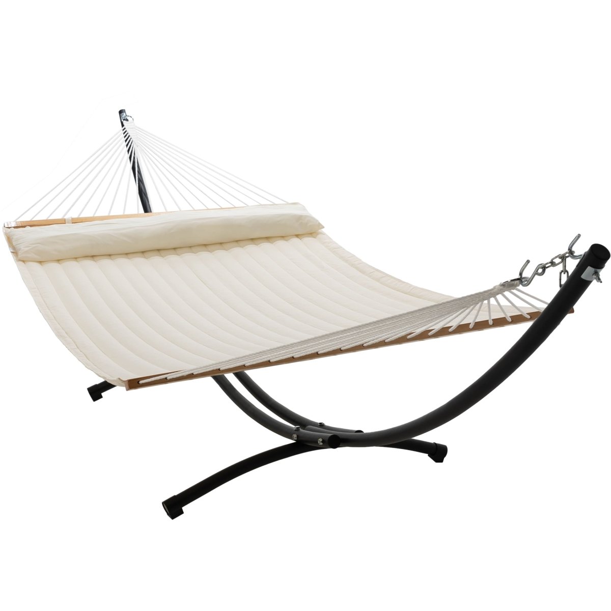 12ft Steel Arc Hammock Stand &amp; King Quilted Hammock in Cream - Outdoorium