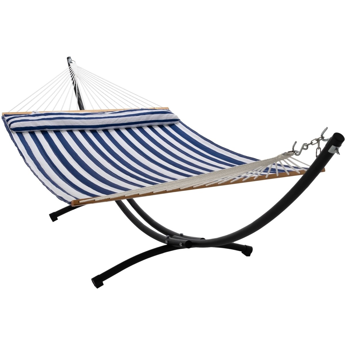 12ft Steel Arc Hammock Stand &amp; King Quilted Hammock in Hamptons Stripe - Outdoorium