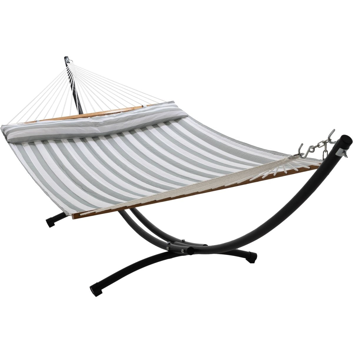 12ft Steel Arc Hammock Stand &amp; King Quilted Hammock in Stone Stripe - Outdoorium