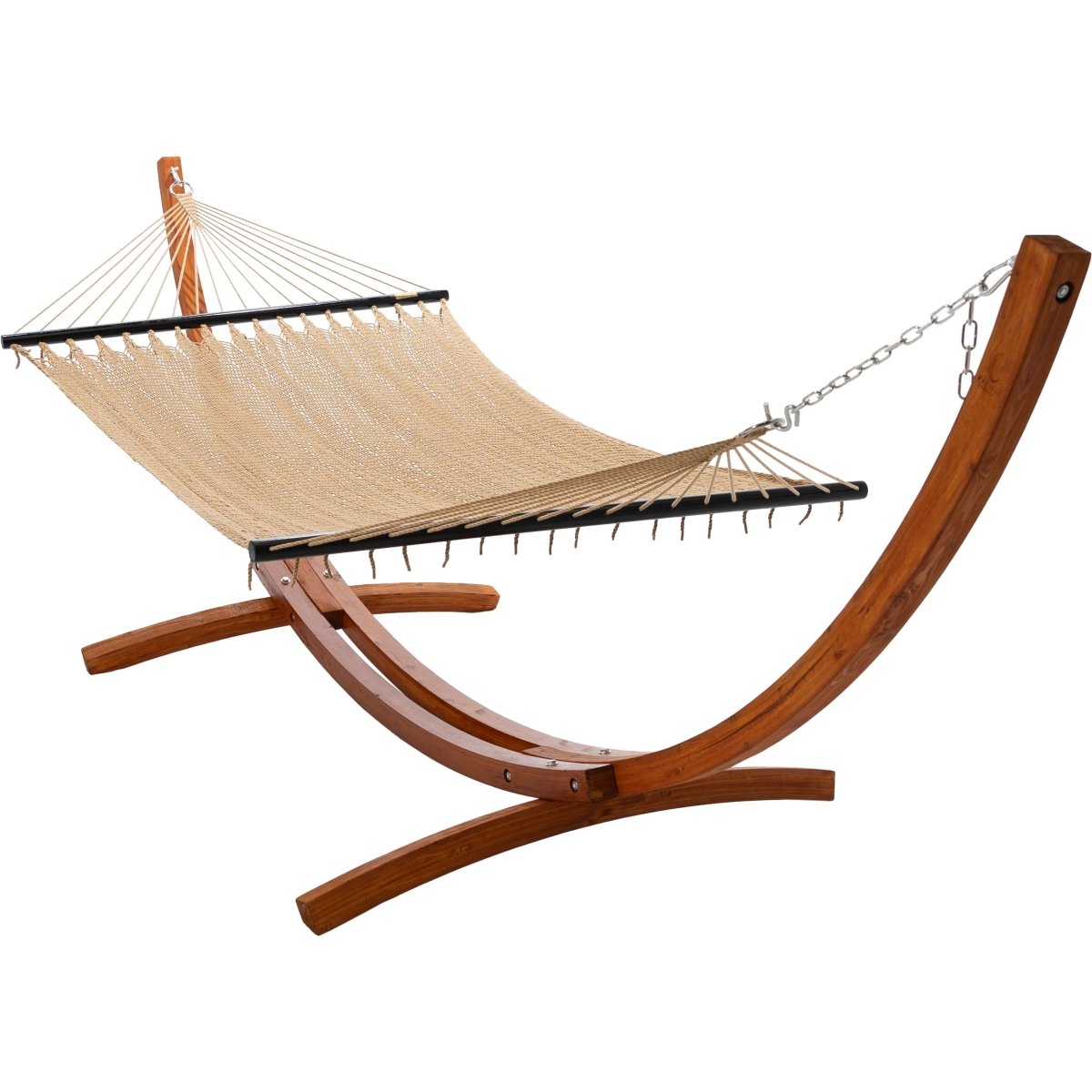 12ft Wooden Arc Hammock Stand &amp; Caribbean Rope Hammock in Tan - Outdoorium