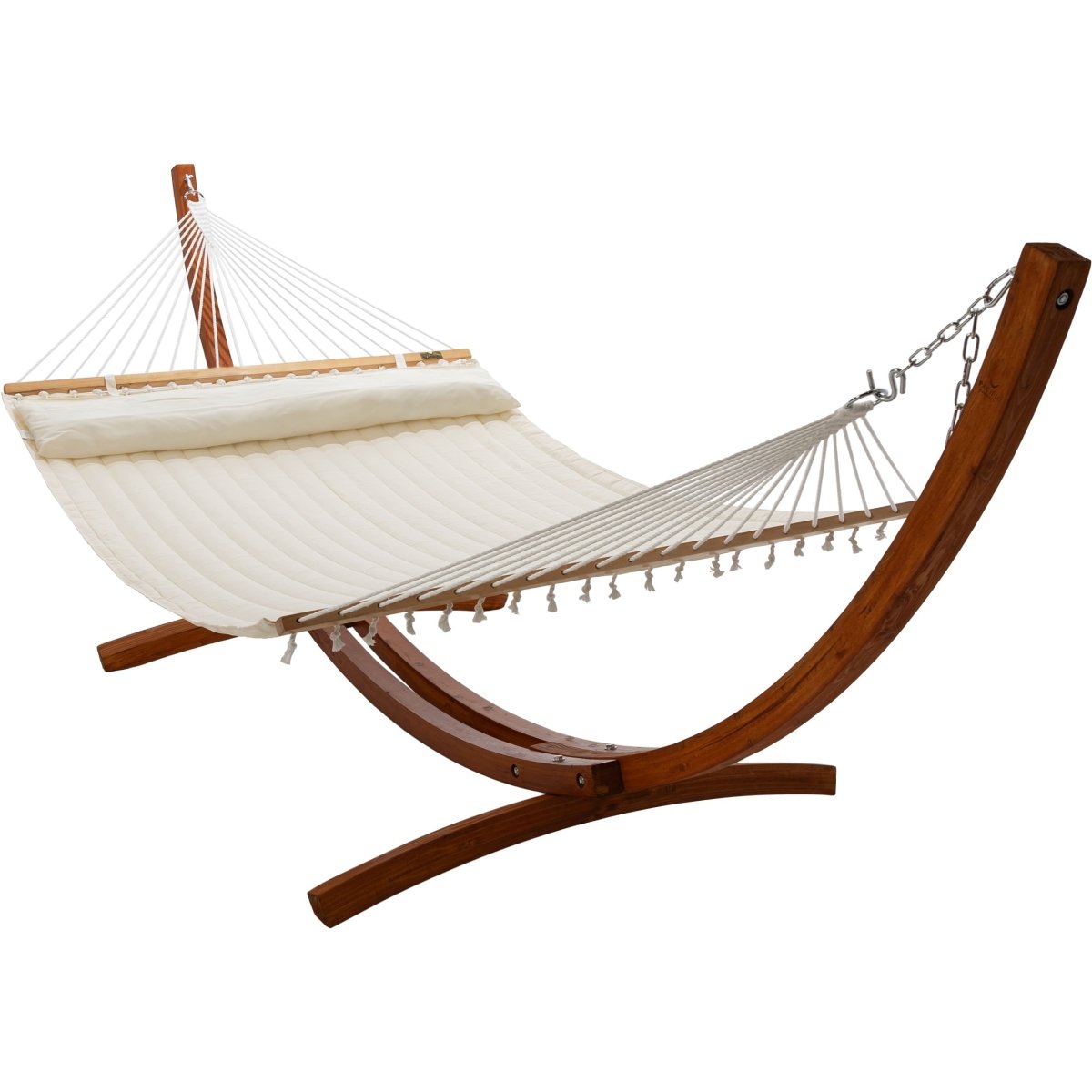 12ft Wooden Arc Hammock Stand &amp; King Quilted Hammock in Cream - Outdoorium