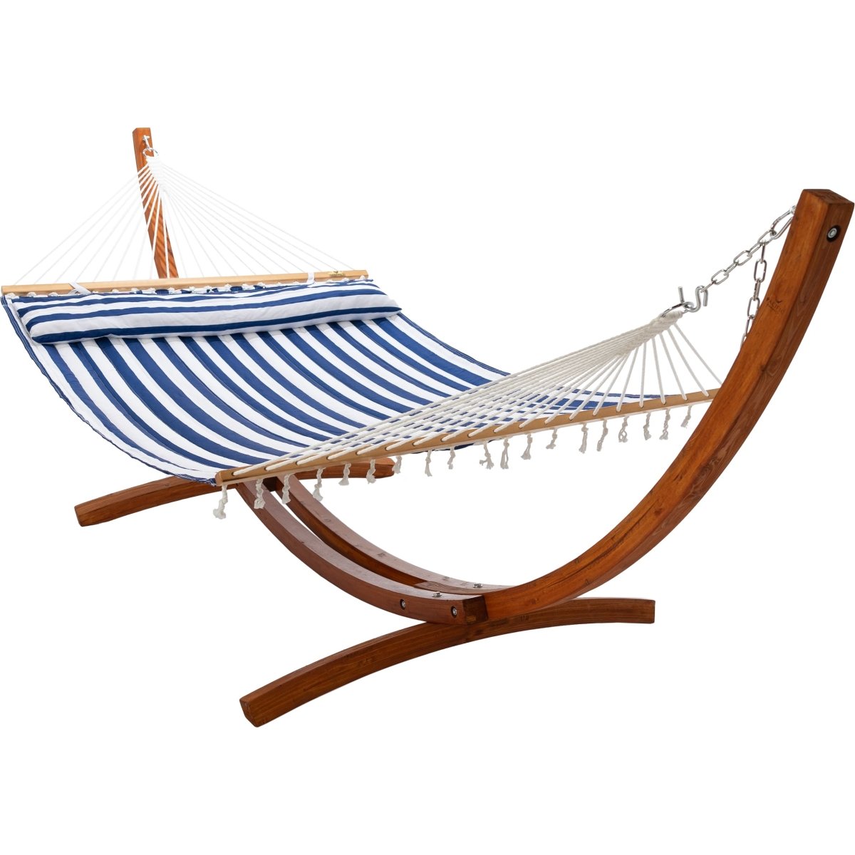 12ft Wooden Arc Hammock Stand &amp; King Quilted Hammock in Hamptons Stripe - Outdoorium