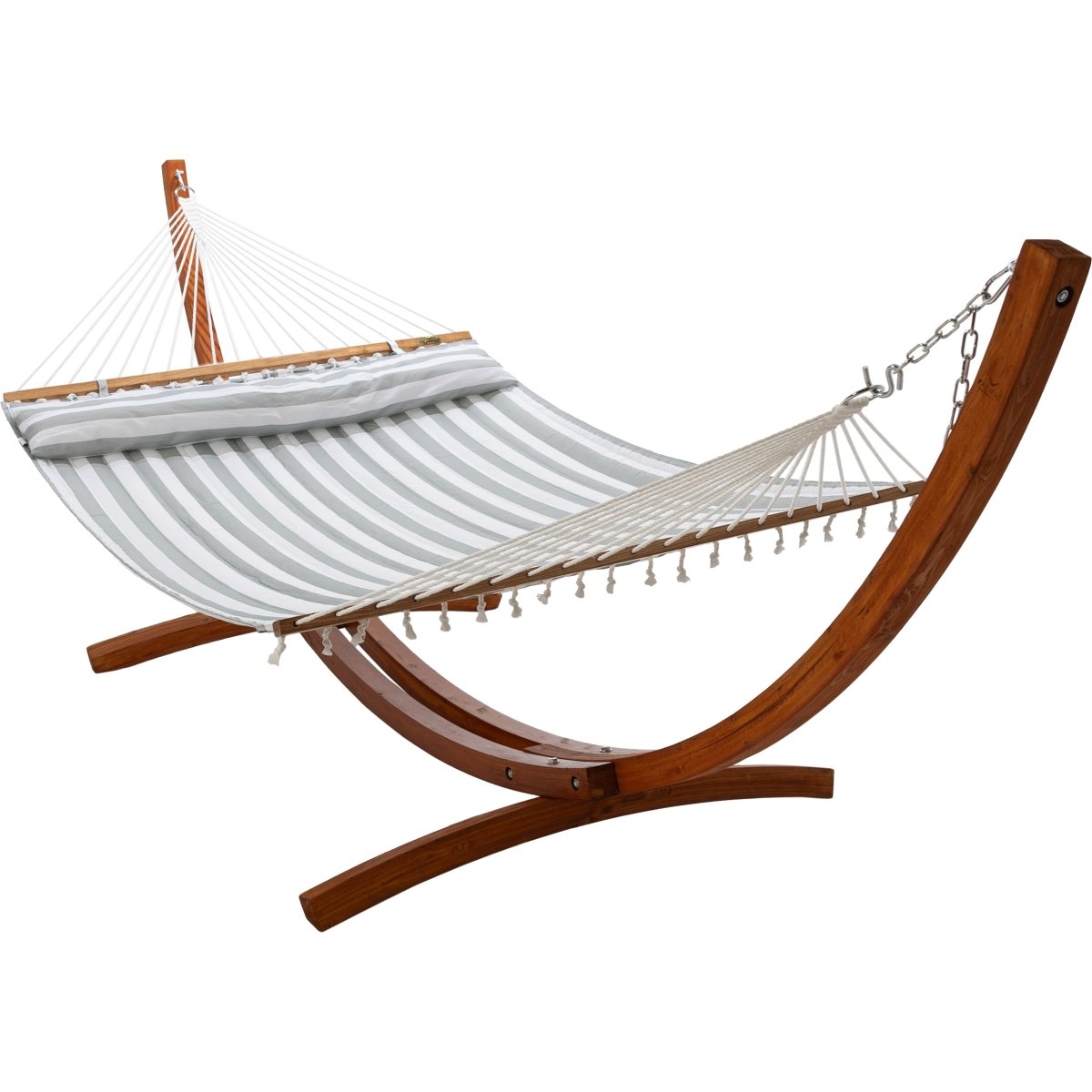 12ft Wooden Arc Hammock Stand &amp; King Quilted Hammock in Stone Stripe - Outdoorium