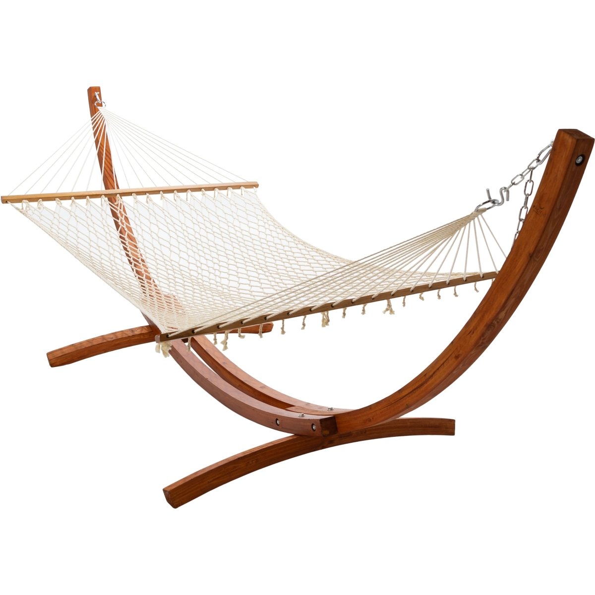 12ft Wooden Arc Hammock Stand &amp; Resort Polyester Rope Hammock - Outdoorium