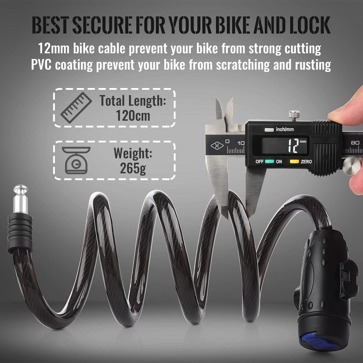 1.2m 2 Keys Bicycle Lock Bike Cable Locks Motorcycle Lock Mounting Bracket Scooter Lock - Outdoorium