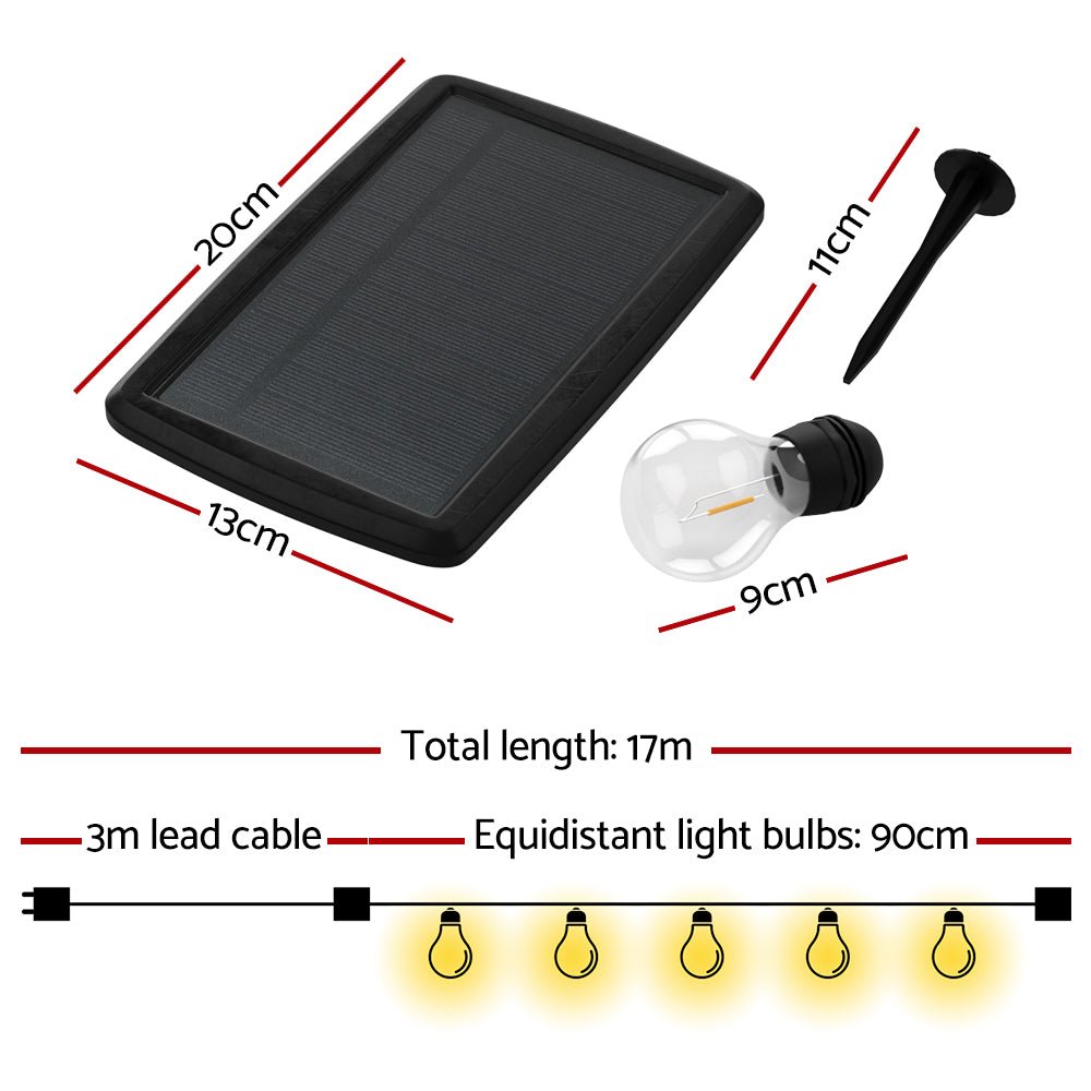 17m Solar Festoon Lights Outdoor LED String Light 2pcs - Outdoorium