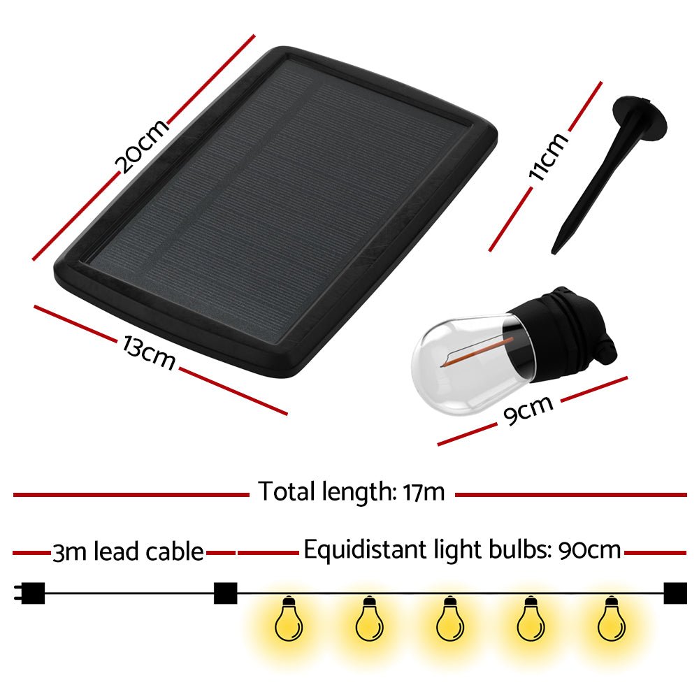 17m Solar Festoon Lights Outdoor LED String Lights 2pcs - Outdoorium