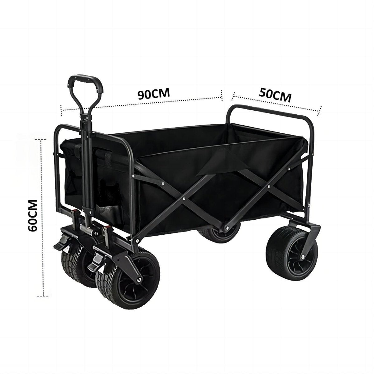 1PC Foldable Shopping Cart ( Black ), Heavy Duty Collapsible Wagon with All - Terrain 10cm Wheels, Load 150kg, Portable 160 Liter Large Capacity Beach Wagon, Camping, Garden, Beach Day, Picnics, Shopping, Outdoor Grocery Cart with Adjustable Handle - Outdoorium