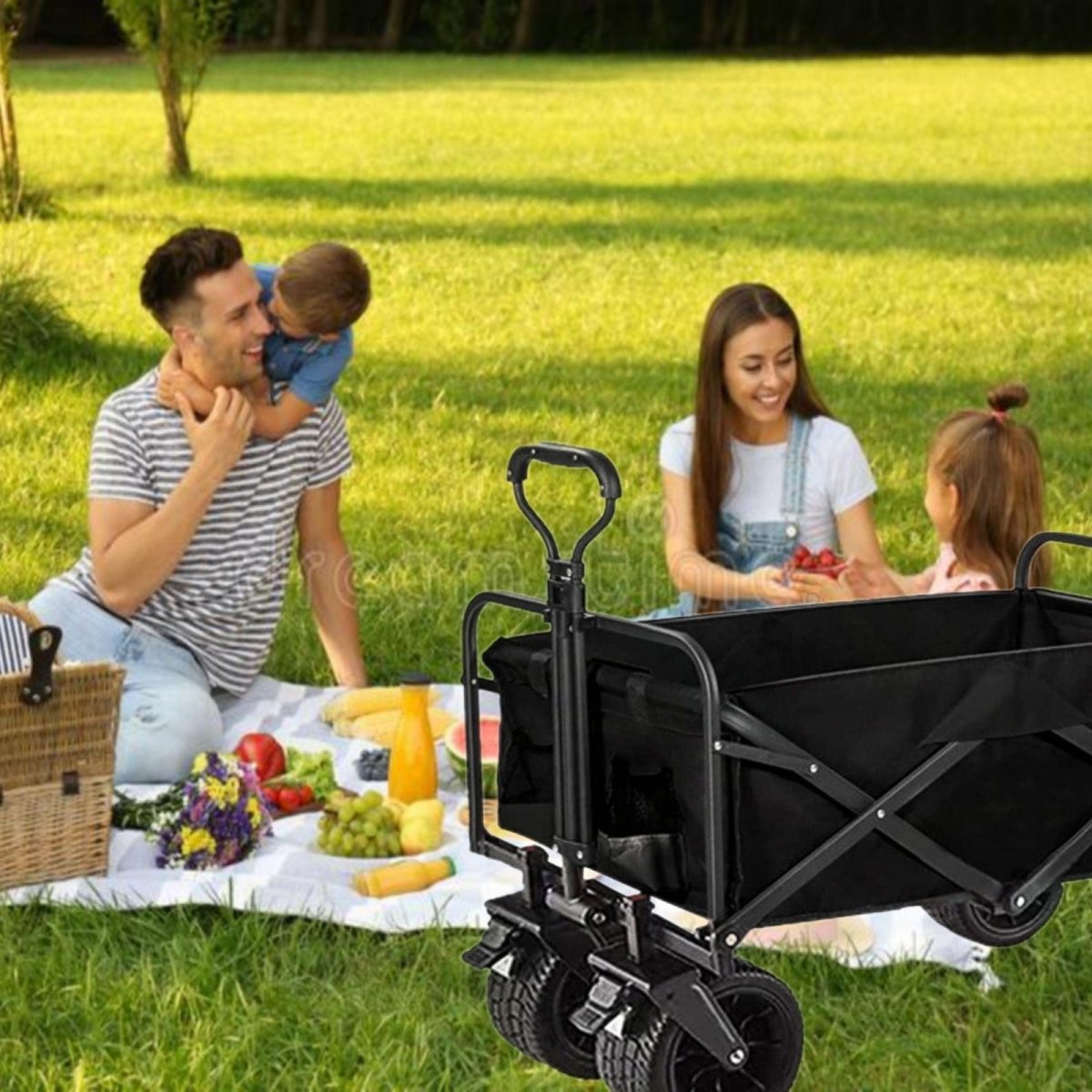 1PC Foldable Shopping Cart ( Black ), Heavy Duty Collapsible Wagon with All - Terrain 10cm Wheels, Load 150kg, Portable 160 Liter Large Capacity Beach Wagon, Camping, Garden, Beach Day, Picnics, Shopping, Outdoor Grocery Cart with Adjustable Handle - Outdoorium