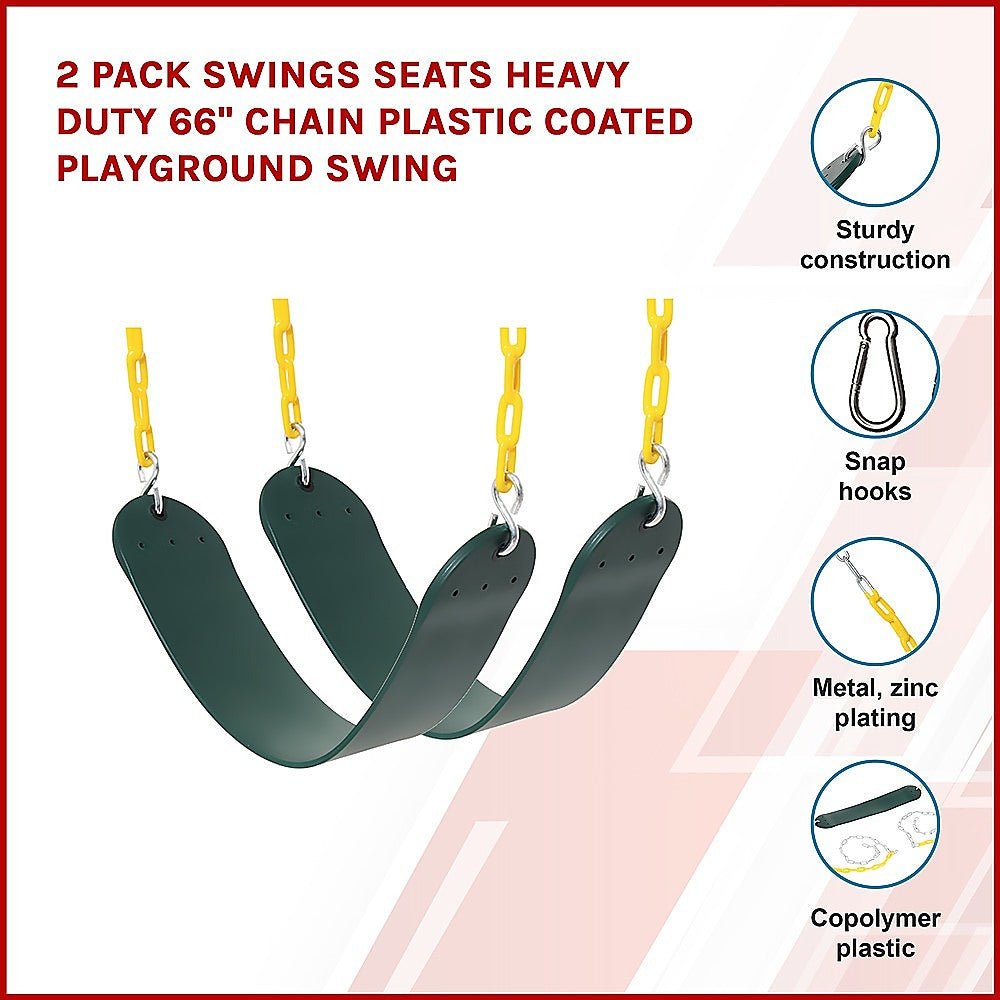 2 Pack Swings Seats Heavy Duty 66&quot; Chain Plastic Coated Playground Swing - Outdoorium