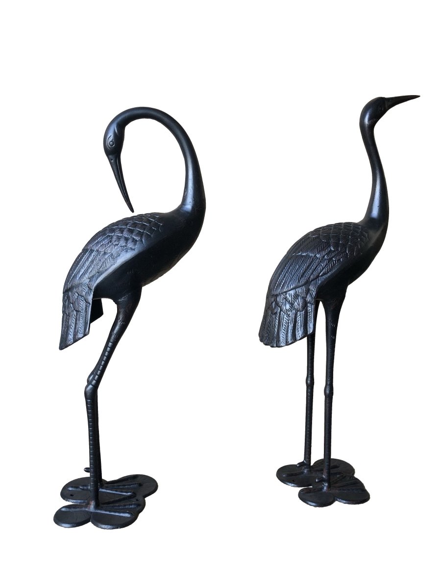 2 Piece Crane Couple Metal Statue Set | Outdoorium