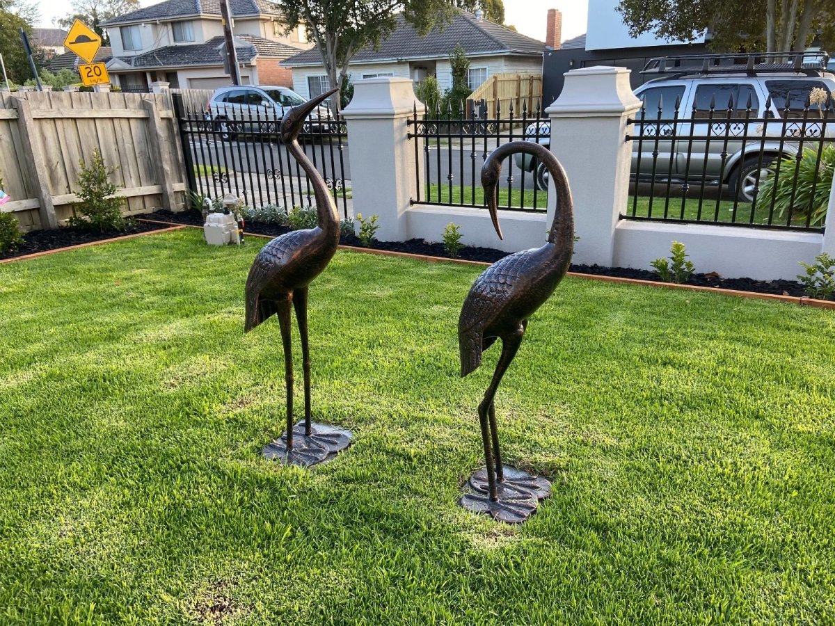 2 Piece Crane Couple Metal Statue Set | Outdoorium