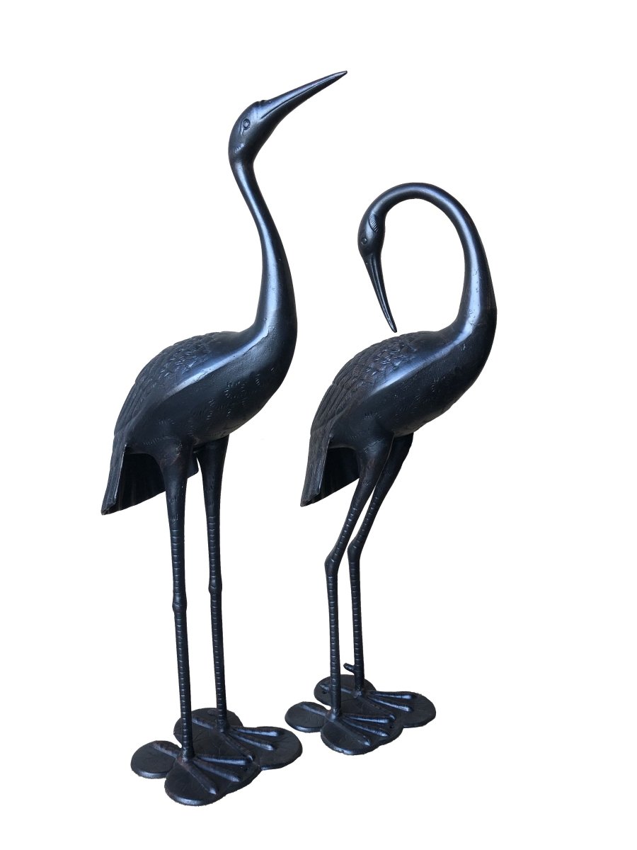 2 Piece Crane Couple Metal Statue Set | Outdoorium