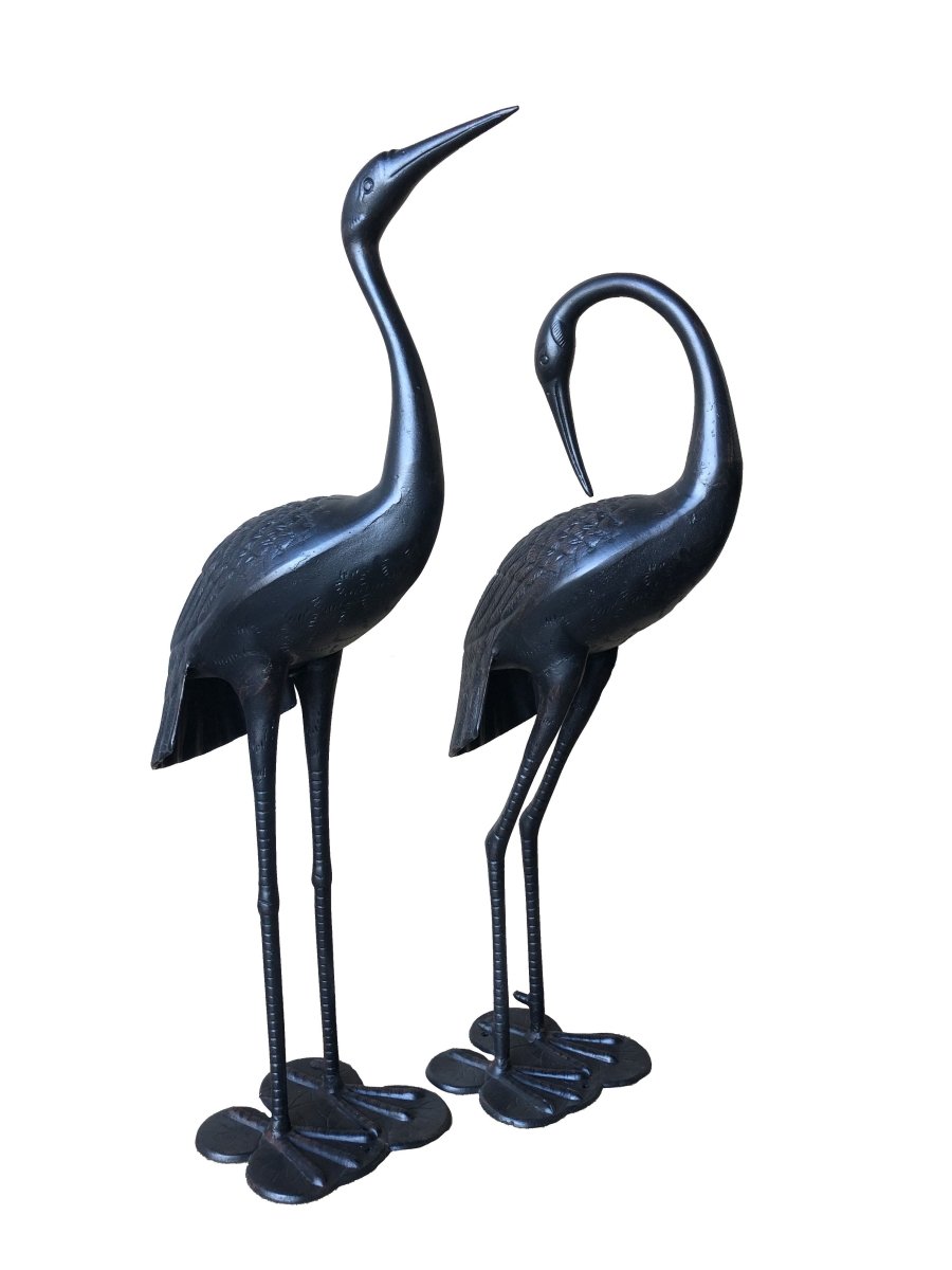 2 Piece Crane Couple Metal Statue Set - Outdoorium