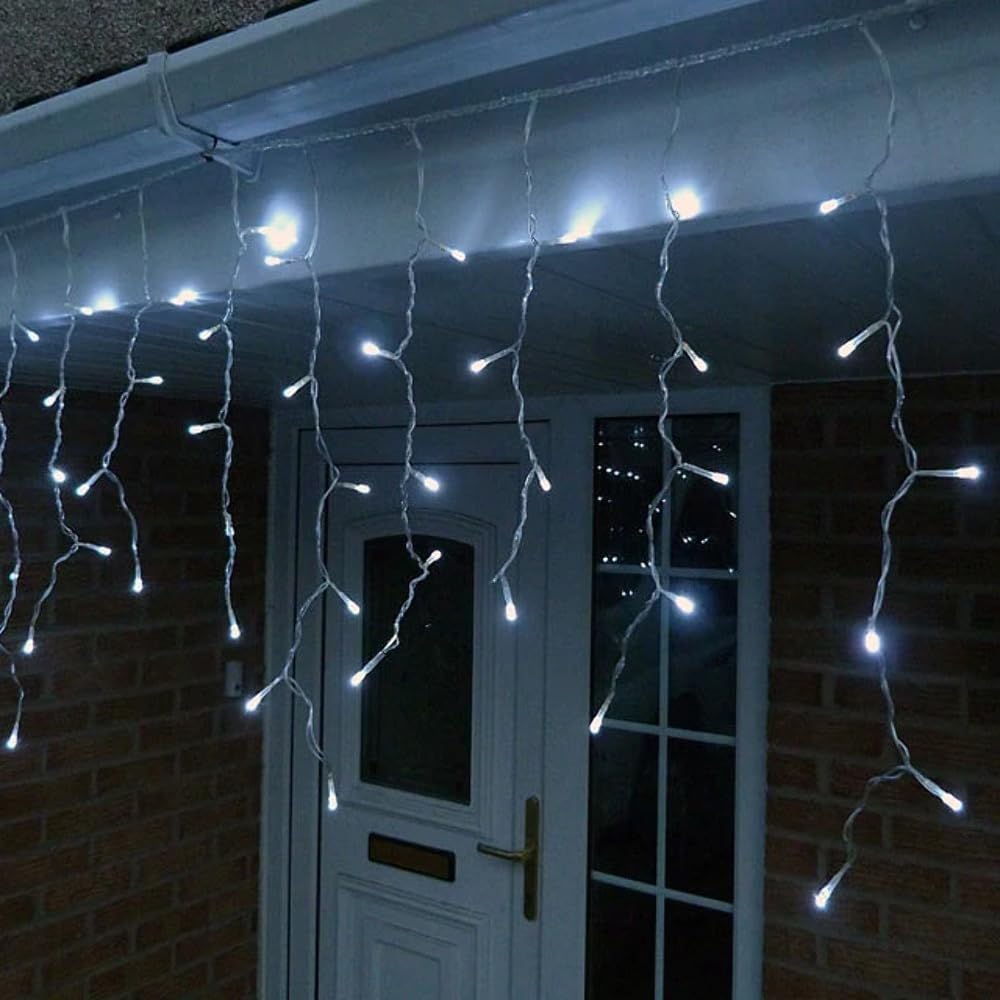 200 Solar Icicle LED Fairy Lights 8 Function Memory Hold Christmas Decoration Cool White - Outdoorium