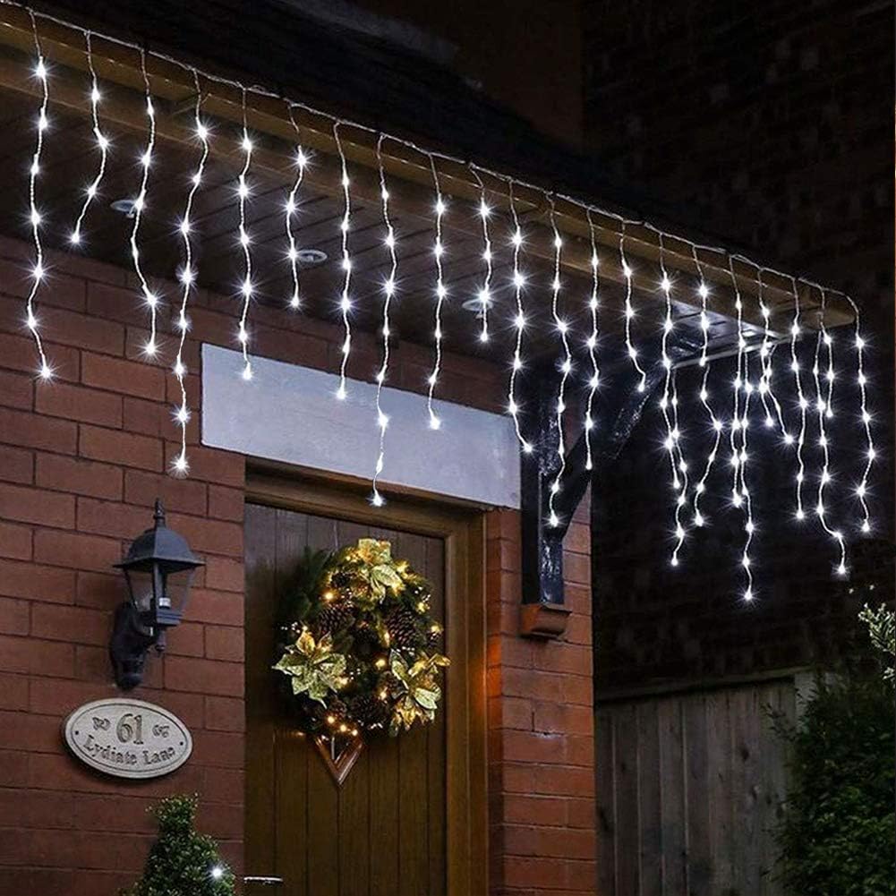 200 Solar Icicle LED Fairy Lights 8 Function Memory Hold Christmas Decoration Cool White - Outdoorium