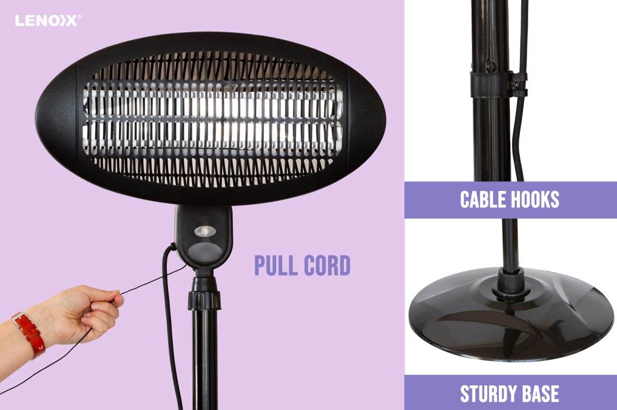 2000W 2.1m Free Standing Adjustable Portable Outdoor Electric Patio Heater Black - Outdoorium