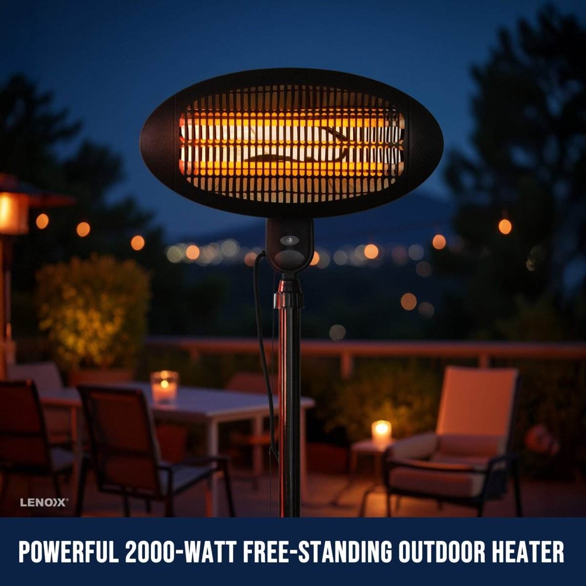 2000W 2.1m Free Standing Adjustable Portable Outdoor Electric Patio Heater Black - Outdoorium