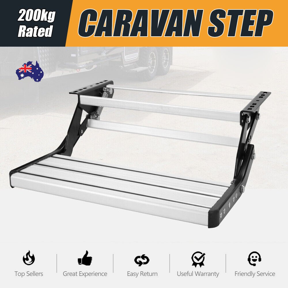 200KG Heavy Duty Caravan Step Folding Pull Out Portable RV Camper Trailer Tools - Outdoorium