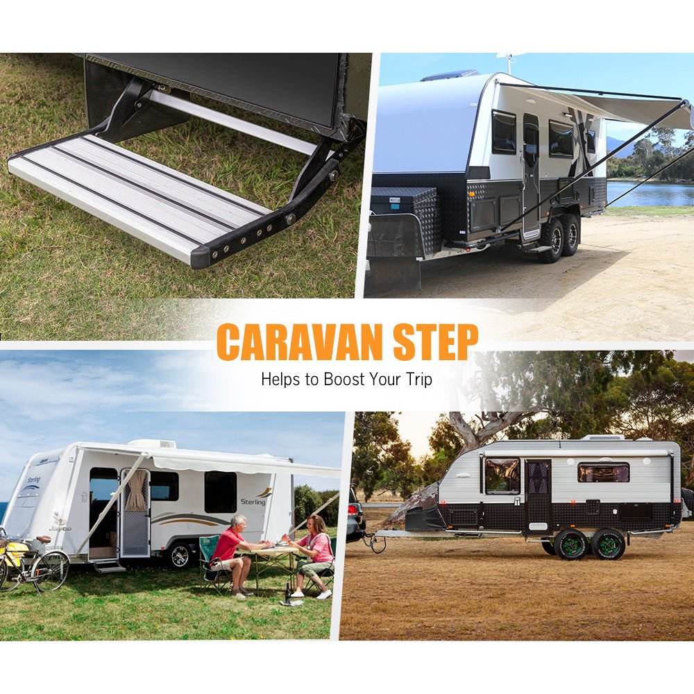 200KG Heavy Duty Caravan Step Folding Pull Out Portable RV Camper Trailer Tools - Outdoorium