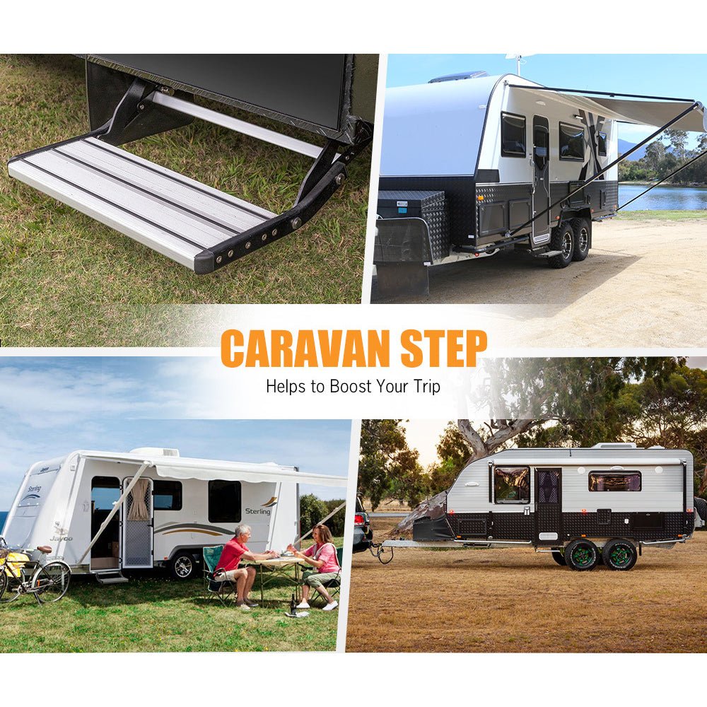 200KG Heavy Duty Caravan Step Folding Pull Out Portable RV Camper Trailer Tools - Outdoorium