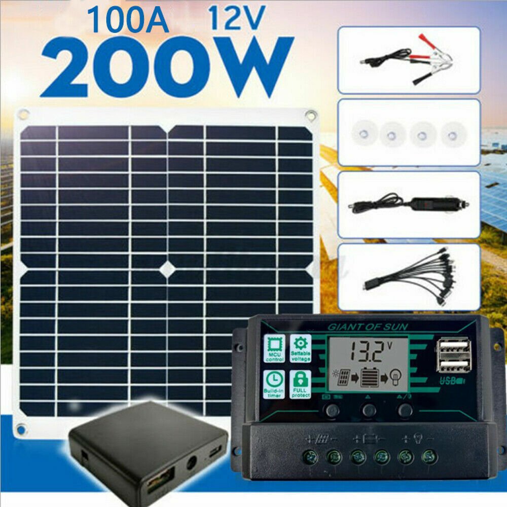 200W 12V Solar Panel Kit With Regulator 200 watt Mono Caravan Camping Charger - Outdoorium