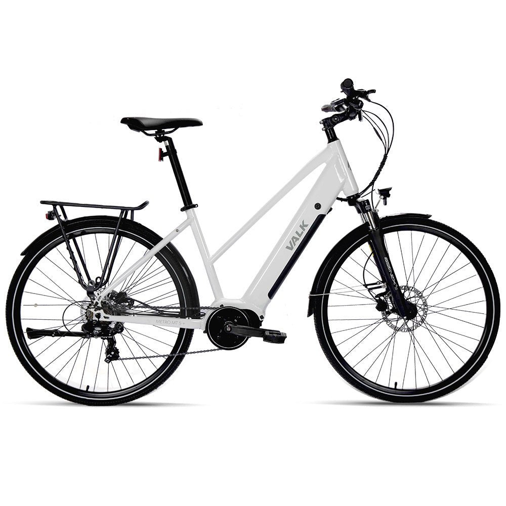 2023 VALK Metro MT 5 + Electric Hybrid Bike, Mid - Drive, Mixte Frame, Medium, White - Outdoorium