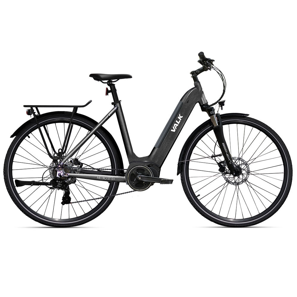 2023 Valk Metro ST 5 + Electric Hybrid Bike, Mid - Drive, Step - Through, Large, Dark Grey - Outdoorium