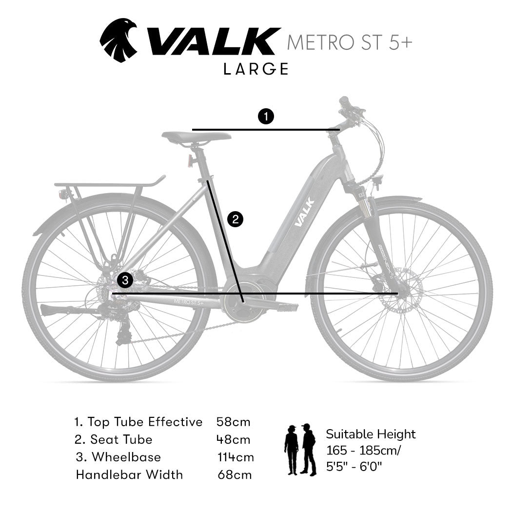 2023 Valk Metro ST 5 + Electric Hybrid Bike, Mid - Drive, Step - Through, Large, Dark Grey - Outdoorium