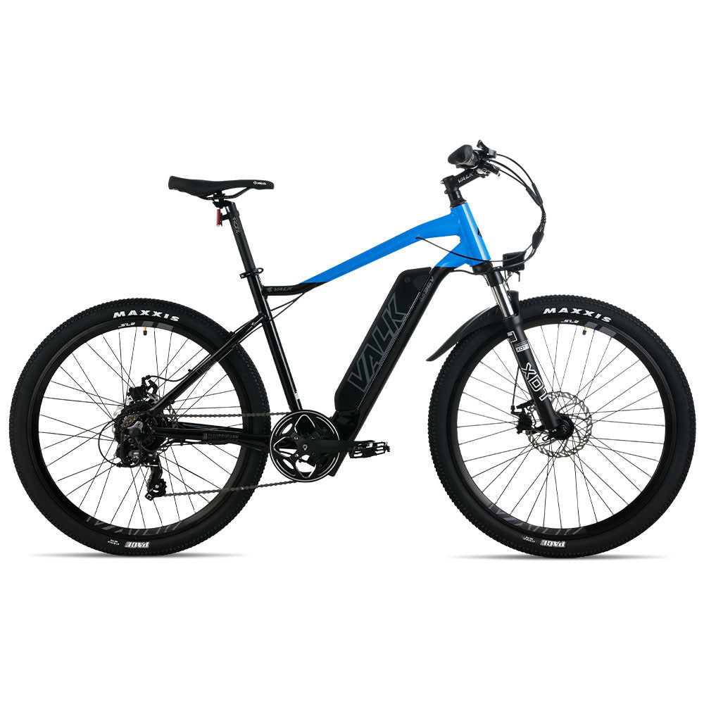 2023 Valk MX7 Electric Bike Medium frame Mountain ebike, Black and Blue - Outdoorium