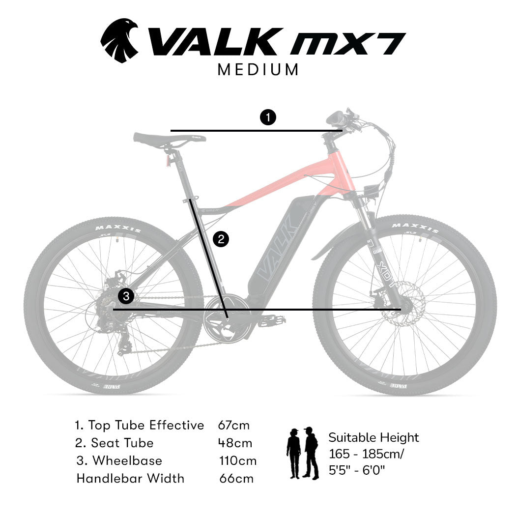 2023 Valk MX7 Electric Bike Medium frame Mountain ebike, Black and Red - Outdoorium