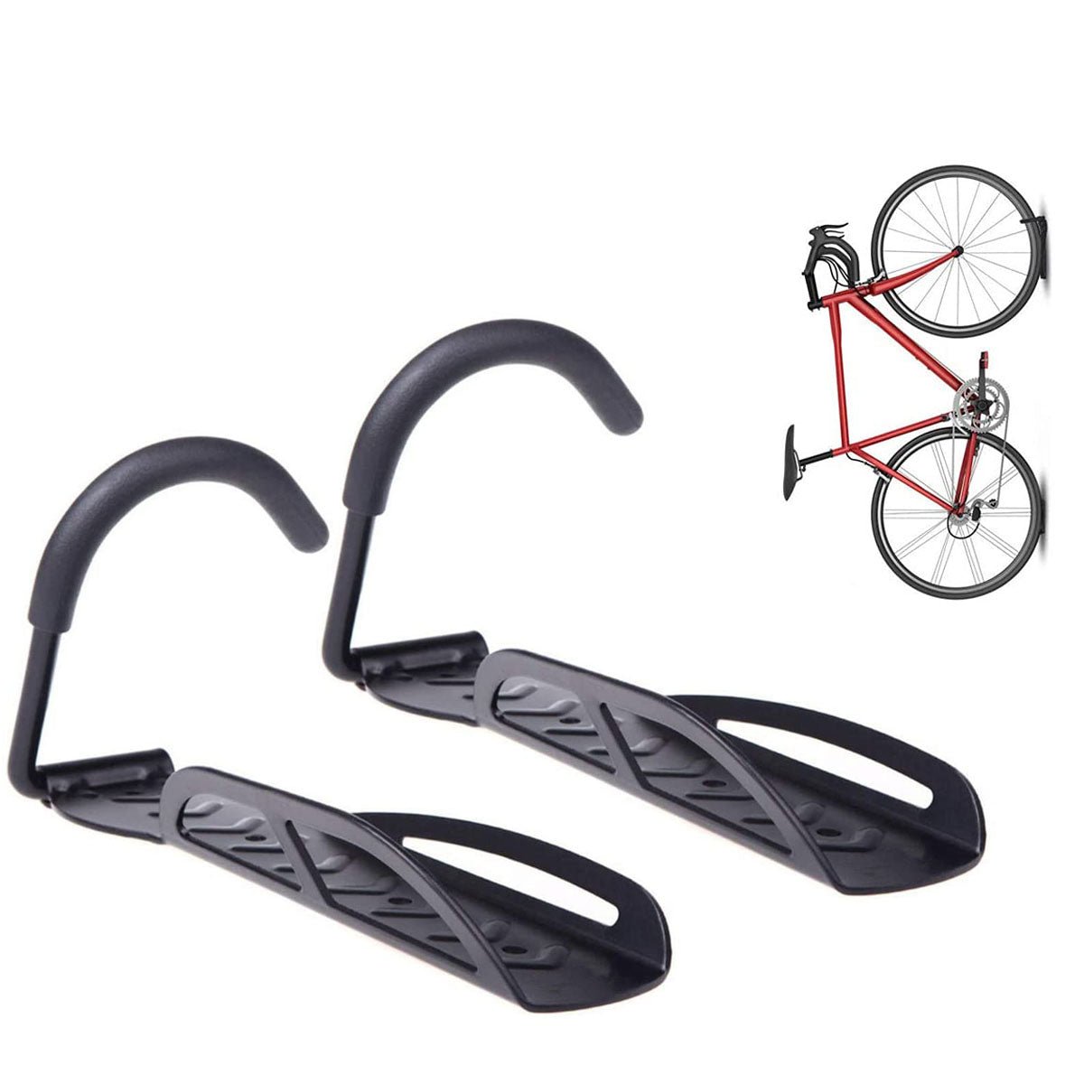 2x Bike Rack Garage Wall Mount Hanger Hooks Storage Bicycle Vertical for Indoor Shed with Screws - Outdoorium