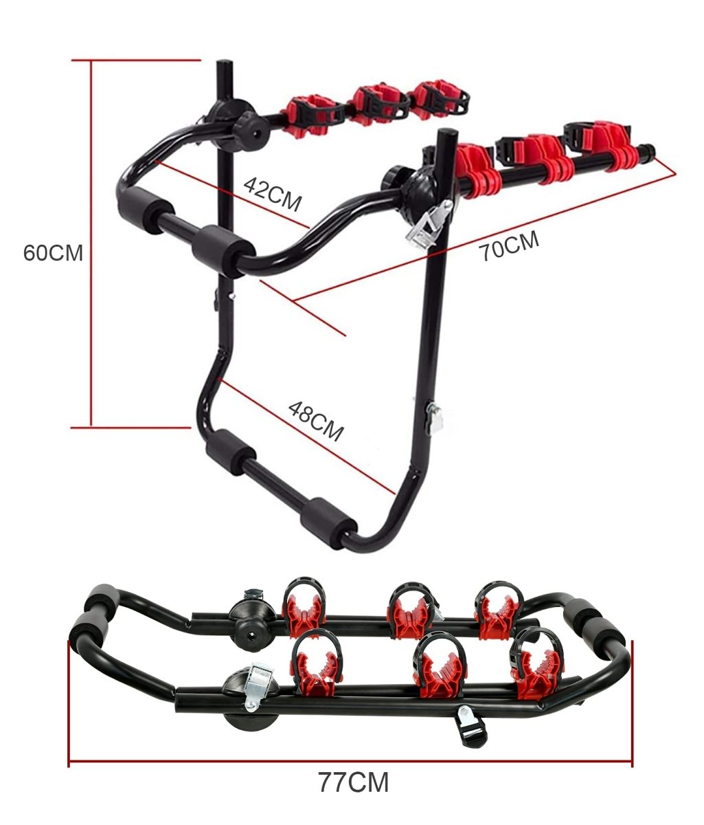 3 Bike Universal Cycle Bicycle Car Rear Carrier Rack Hanger Mount for Car Sedan Hatchback Minivan SUV - Outdoorium