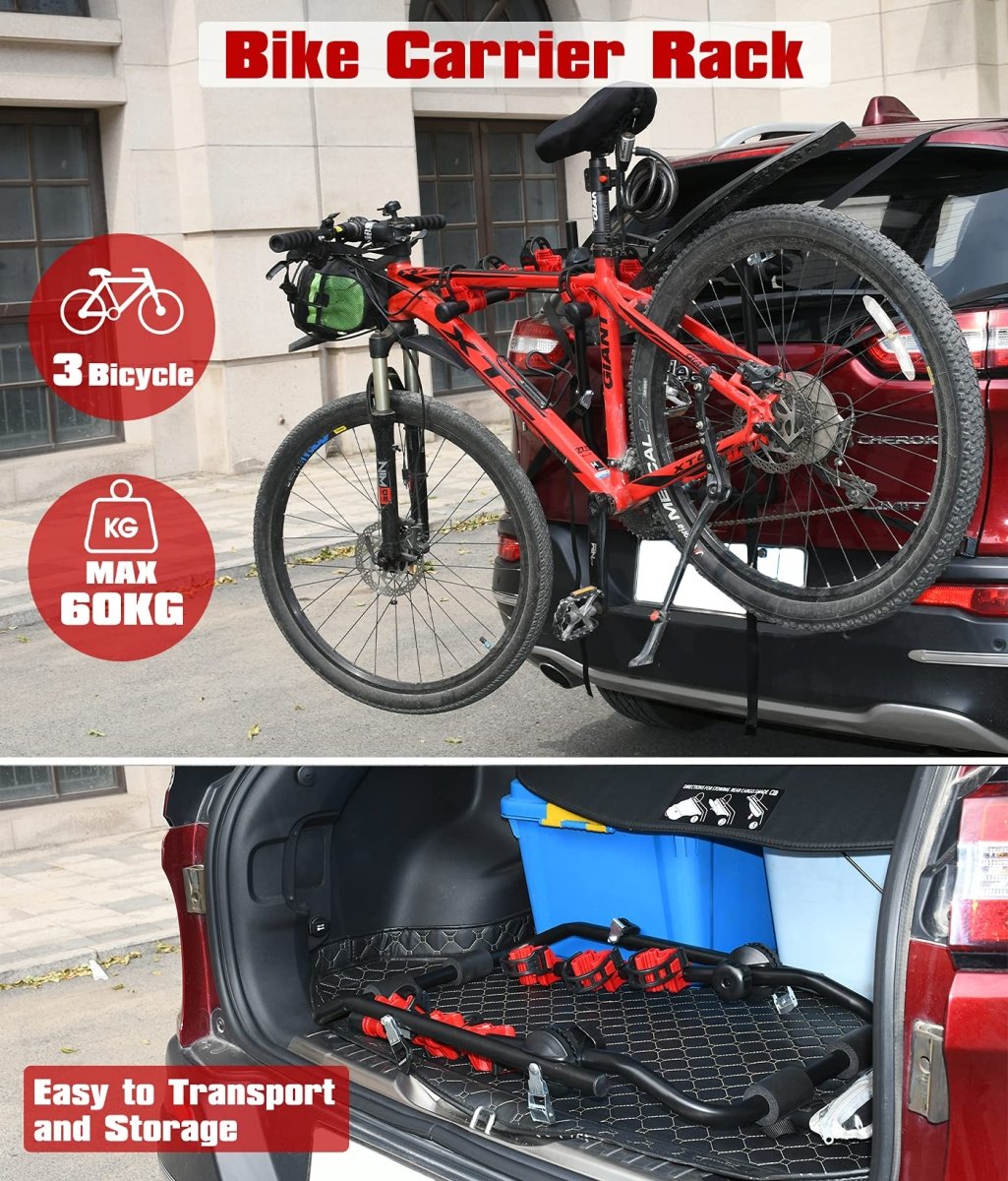 3 Bike Universal Cycle Bicycle Car Rear Carrier Rack Hanger Mount for Car Sedan Hatchback Minivan SUV - Outdoorium